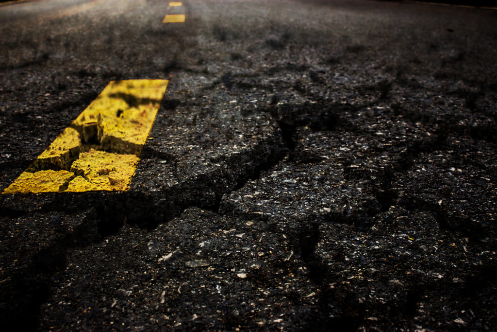 A cracked road.