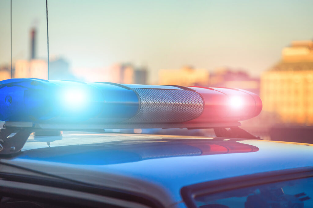 A police car flashing their lights. 