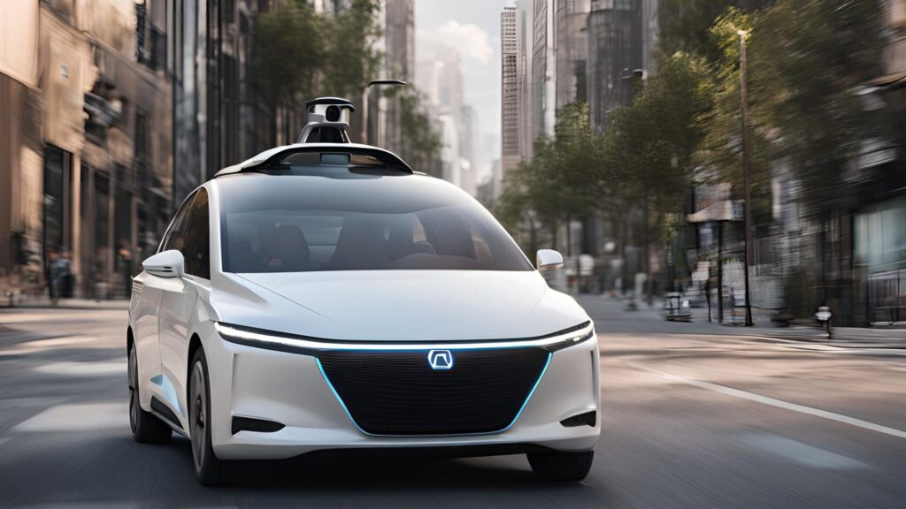 A white self-driving car in Los Angeles.