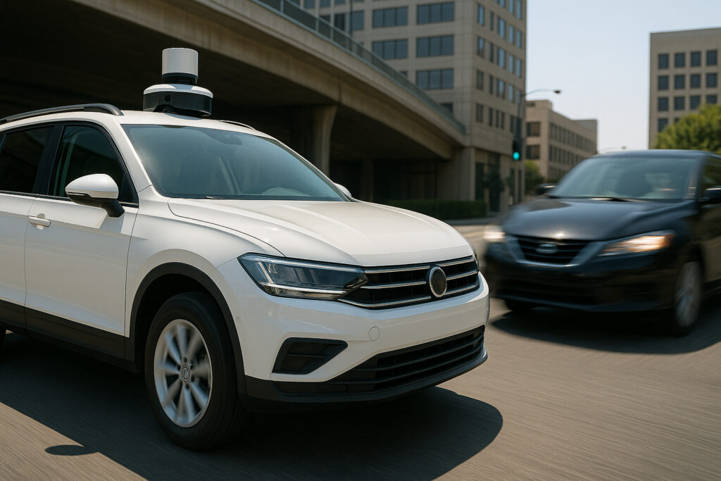 A self-driving car about to get into an accident.
