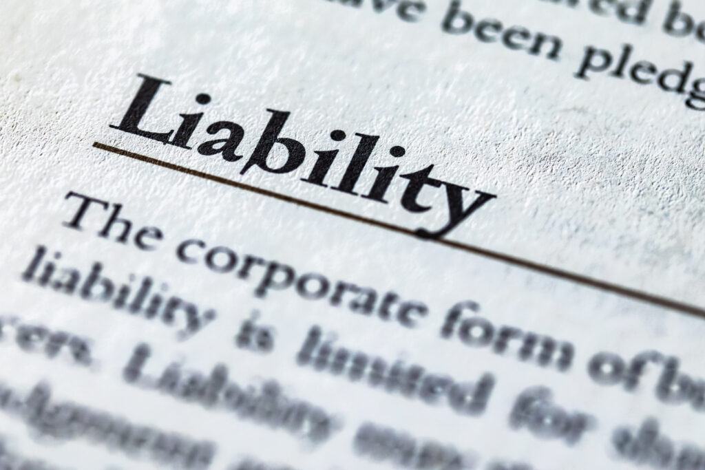 A closeup of the definition of the word "Liability".
