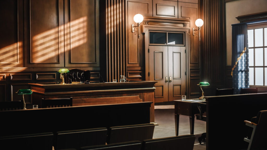 An empty courtroom. 